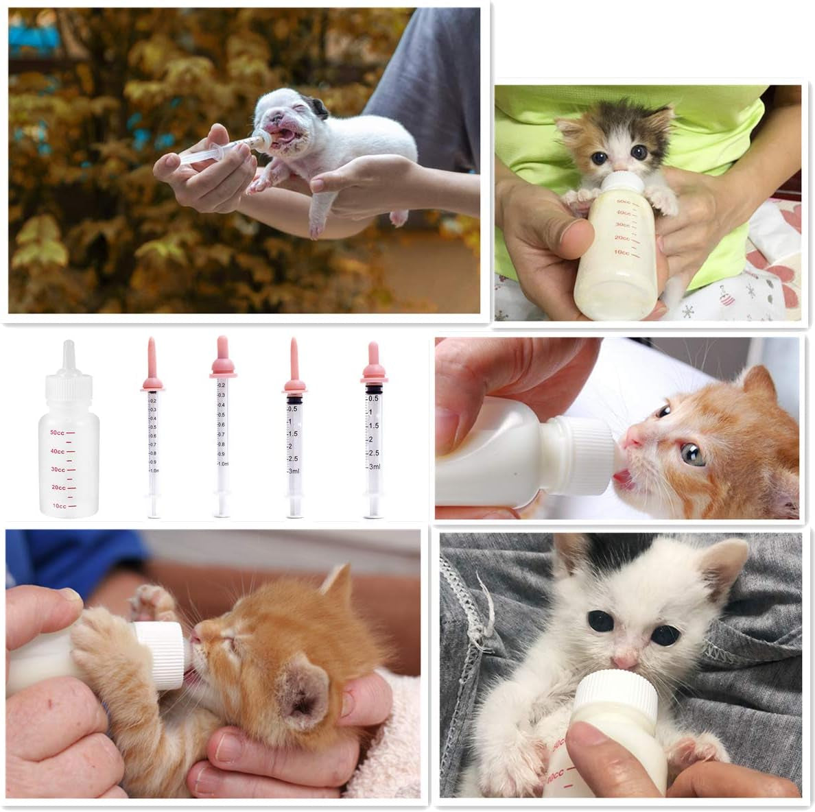 Pet Feeding Bottle,Pet Nursing Kit,Pet Feeding Tool,Pet Syringe,Pet Puppy Bottles,Pet Pill Shooter Dispenser,Dog Cat Kitten Feeding Bottle,Small Animal Silicone Nipples (Pink)